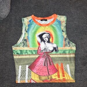 Vibrant Graphic Tank Top with Orange Accents